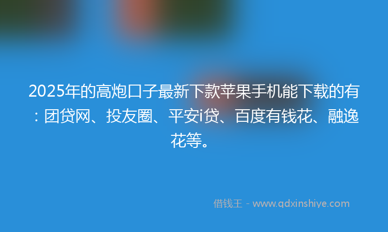 2025年的高炮口子最新下款苹果手机能下载的有：团贷网、投友圈、平安i贷、百度有钱花、融逸花等。