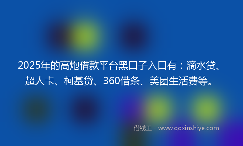 2025年的高炮借款平台黑口子入口有：滴水贷、超人卡、柯基贷、360借条、美团生活费等。