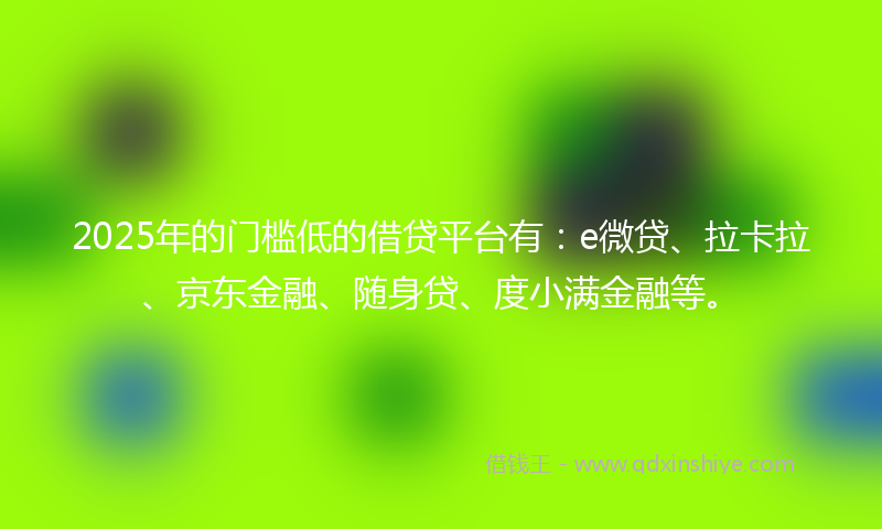 2025年的门槛低的借贷平台有：e微贷、拉卡拉、京东金融、随身贷、度小满金融等。