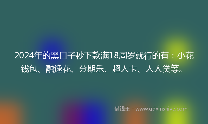 2024年的黑口子秒下款满18周岁就行的有：小花钱包、融逸花、分期乐、超人卡、人人贷等。
