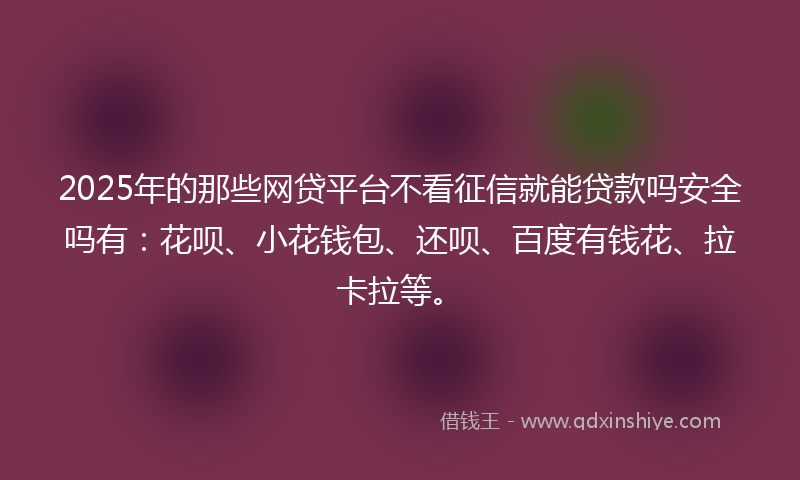 2025年的那些网贷平台不看征信就能贷款吗安全吗有：花呗、小花钱包、还呗、百度有钱花、拉卡拉等。