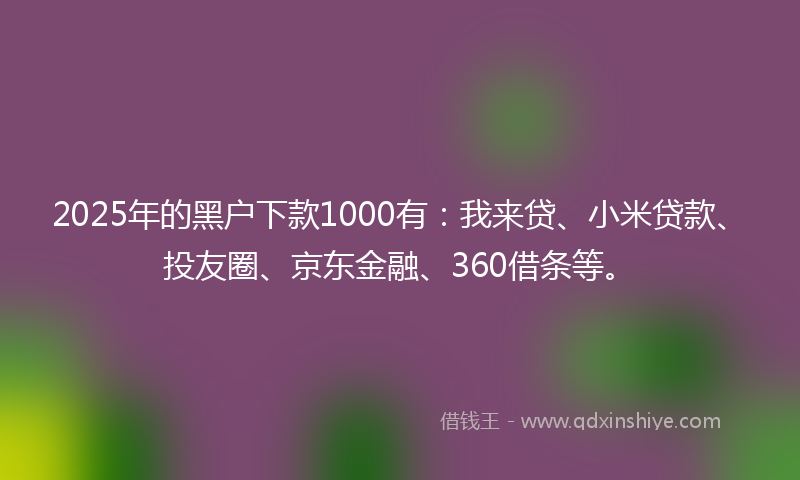 2025年的黑户下款1000有：我来贷、小米贷款、投友圈、京东金融、360借条等。