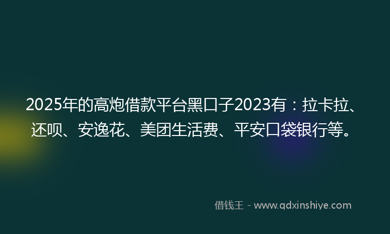2025年的高炮借款平台黑口子2023有：拉卡拉、还呗、安逸花、美团生活费、平安口袋银行等。