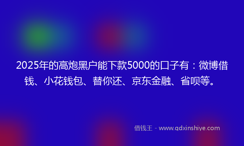 2025年的高炮黑户能下款5000的口子有：微博借钱、小花钱包、替你还、京东金融、省呗等。