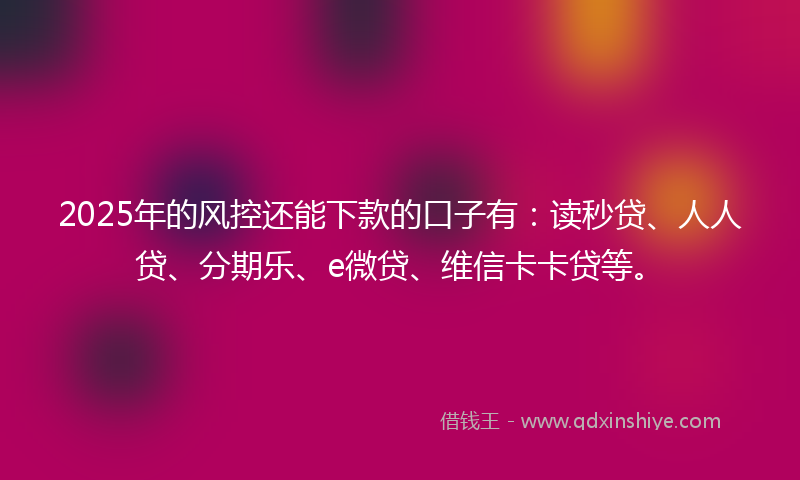 2025年的风控还能下款的口子有：读秒贷、人人贷、分期乐、e微贷、维信卡卡贷等。