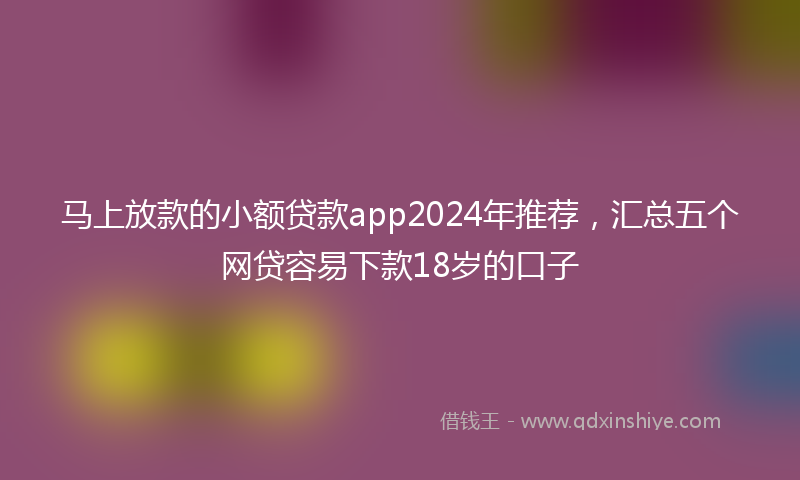 马上放款的小额贷款app2024年推荐，汇总五个网贷容易下款18岁的口子
