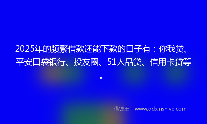 2025年的频繁借款还能下款的口子有：你我贷、平安口袋银行、投友圈、51人品贷、信用卡贷等。