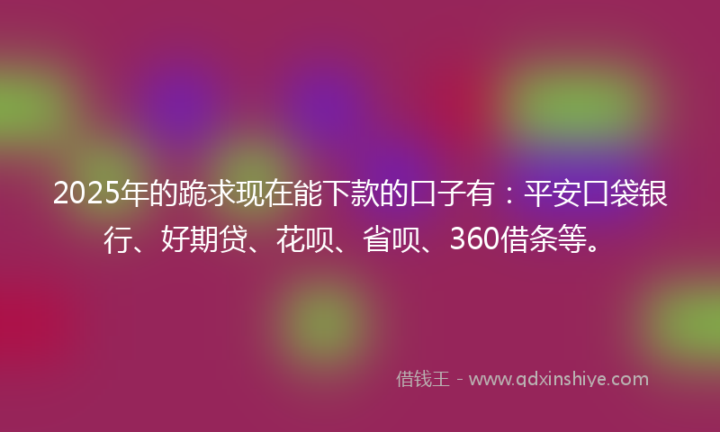 2025年的跪求现在能下款的口子有：平安口袋银行、好期贷、花呗、省呗、360借条等。
