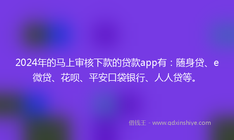 2024年的马上审核下款的贷款app有：随身贷、e微贷、花呗、平安口袋银行、人人贷等。