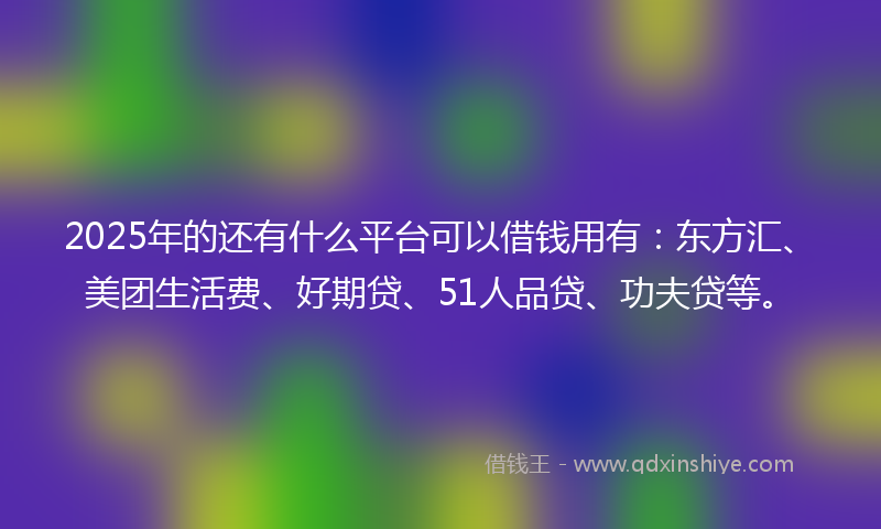 2025年的还有什么平台可以借钱用有：东方汇、美团生活费、好期贷、51人品贷、功夫贷等。