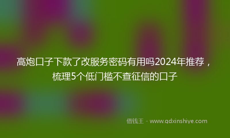 高炮口子下款了改服务密码有用吗2024年推荐，梳理5个低门槛不查征信的口子