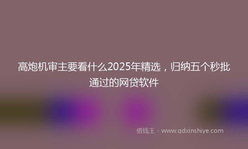 高炮机审主要看什么2025年精选，归纳五个秒批通过的网贷软件