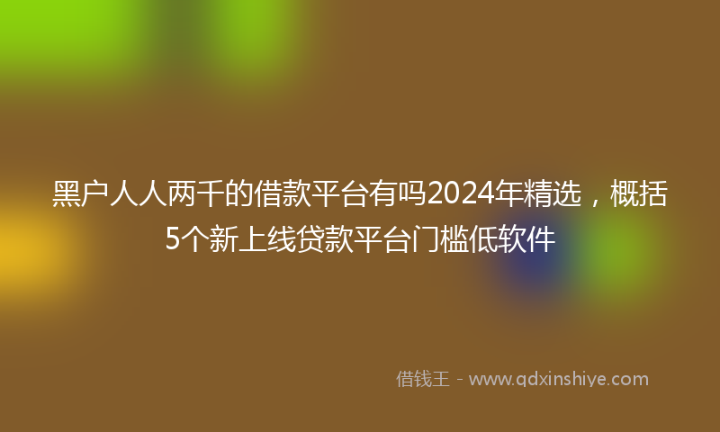 黑户人人两千的借款平台有吗2024年精选，概括5个新上线贷款平台门槛低软件