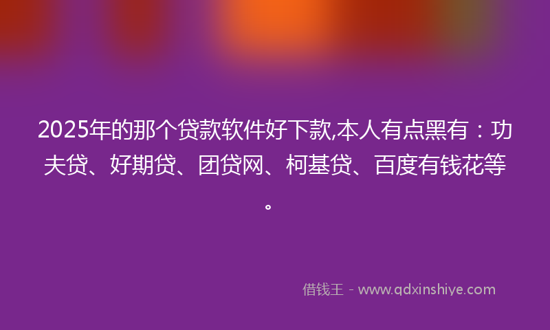 2025年的那个贷款软件好下款,本人有点黑有：功夫贷、好期贷、团贷网、柯基贷、百度有钱花等。
