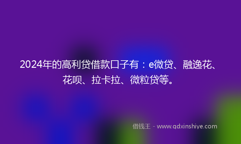 2024年的高利贷借款口子有：e微贷、融逸花、花呗、拉卡拉、微粒贷等。