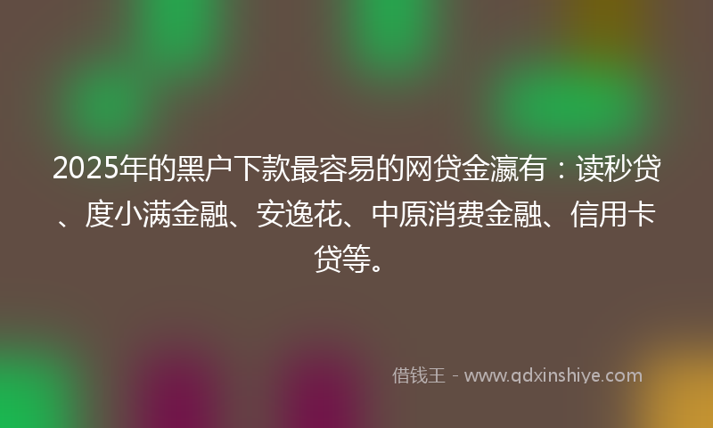 2025年的黑户下款最容易的网贷金瀛有：读秒贷、度小满金融、安逸花、中原消费金融、信用卡贷等。