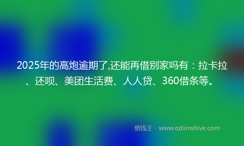 2025年的高炮逾期了,还能再借别家吗有：拉卡拉、还呗、美团生活费、人人贷、360借条等。