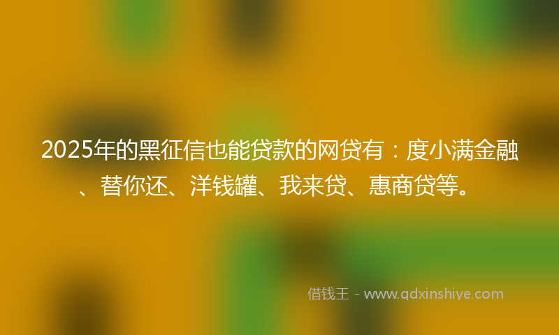 2025年的黑征信也能贷款的网贷有：度小满金融、替你还、洋钱罐、我来贷、惠商贷等。
