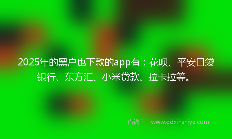 2025年的黑户也下款的app有：花呗、平安口袋银行、东方汇、小米贷款、拉卡拉等。