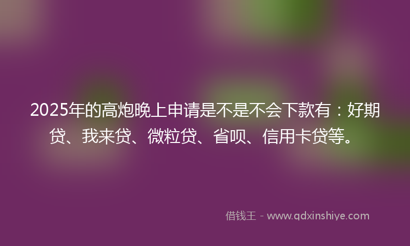 2025年的高炮晚上申请是不是不会下款有：好期贷、我来贷、微粒贷、省呗、信用卡贷等。