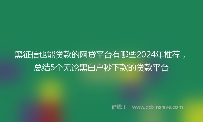 黑征信也能贷款的网贷平台有哪些2024年推荐，总结5个无论黑白户秒下款的贷款平台