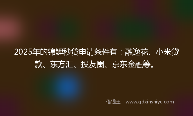 2025年的锦鲤秒贷申请条件有：融逸花、小米贷款、东方汇、投友圈、京东金融等。