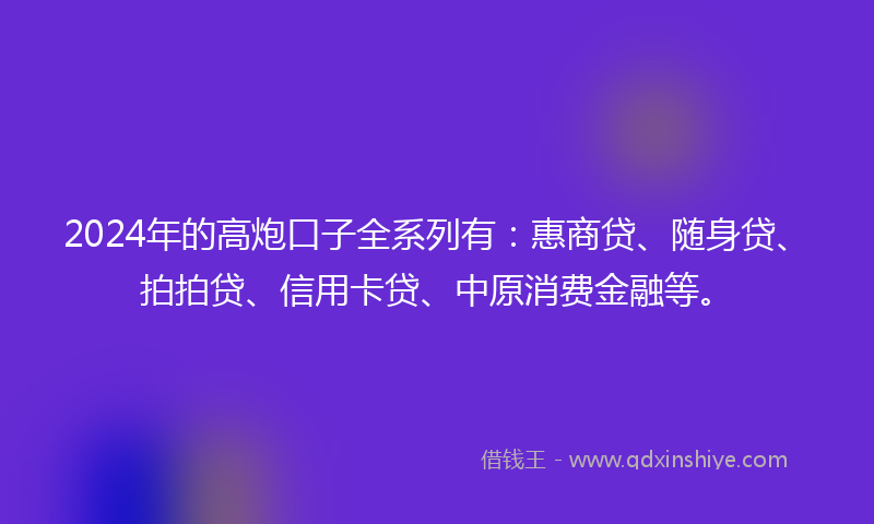 2024年的高炮口子全系列有：惠商贷、随身贷、拍拍贷、信用卡贷、中原消费金融等。