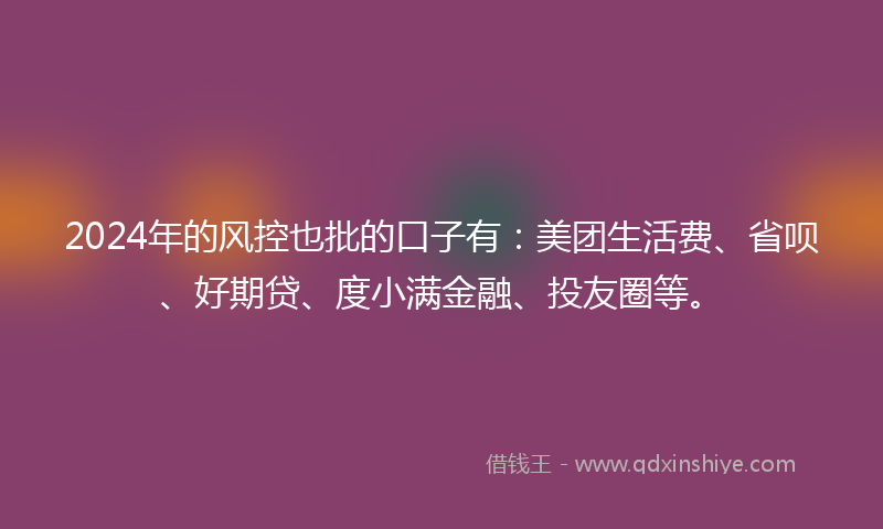 2024年的风控也批的口子有：美团生活费、省呗、好期贷、度小满金融、投友圈等。