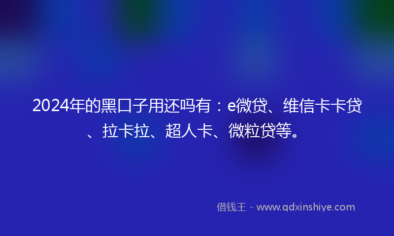 2024年的黑口子用还吗有：e微贷、维信卡卡贷、拉卡拉、超人卡、微粒贷等。