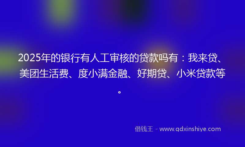 2025年的银行有人工审核的贷款吗有：我来贷、美团生活费、度小满金融、好期贷、小米贷款等。