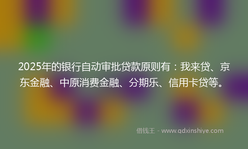 2025年的银行自动审批贷款原则有：我来贷、京东金融、中原消费金融、分期乐、信用卡贷等。