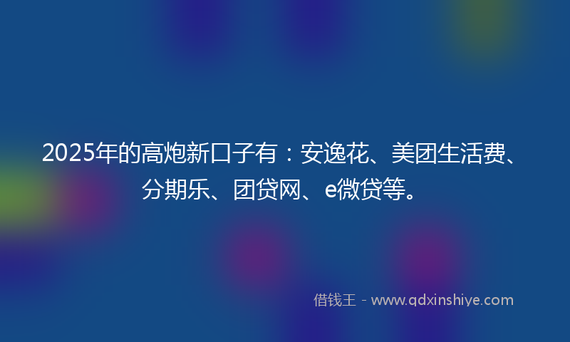 2025年的高炮新口子有：安逸花、美团生活费、分期乐、团贷网、e微贷等。
