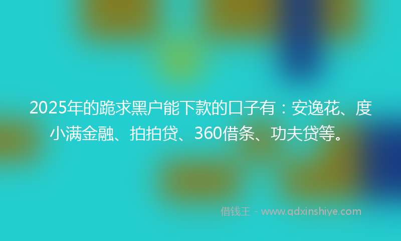 2025年的跪求黑户能下款的口子有：安逸花、度小满金融、拍拍贷、360借条、功夫贷等。