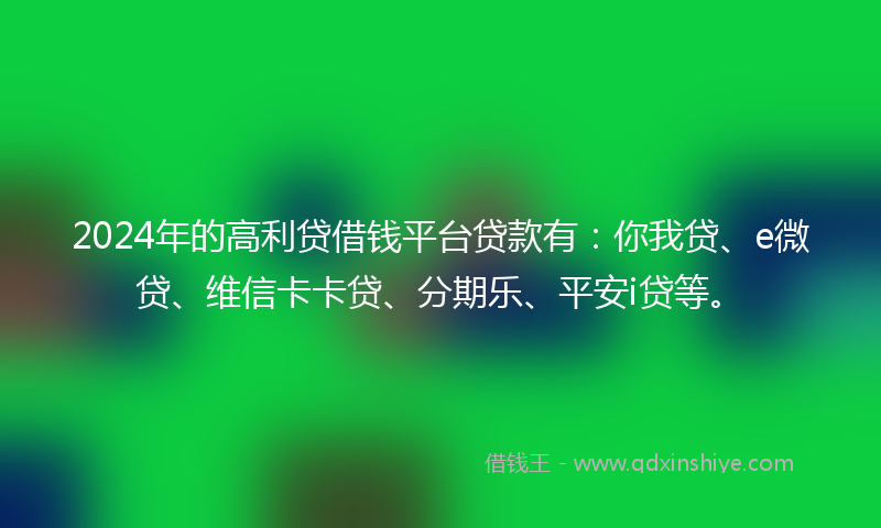 2024年的高利贷借钱平台贷款有：你我贷、e微贷、维信卡卡贷、分期乐、平安i贷等。