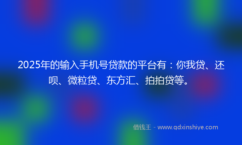 2025年的输入手机号贷款的平台有：你我贷、还呗、微粒贷、东方汇、拍拍贷等。