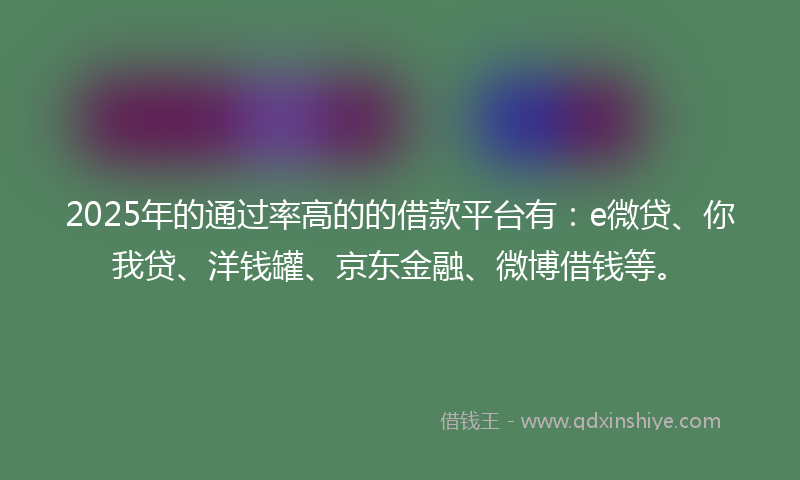 2025年的通过率高的的借款平台有：e微贷、你我贷、洋钱罐、京东金融、微博借钱等。