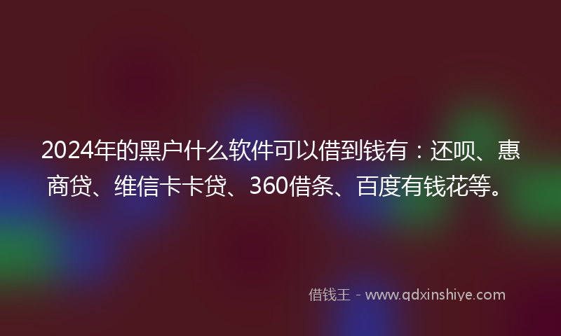 2024年的黑户什么软件可以借到钱有：还呗、惠商贷、维信卡卡贷、360借条、百度有钱花等。