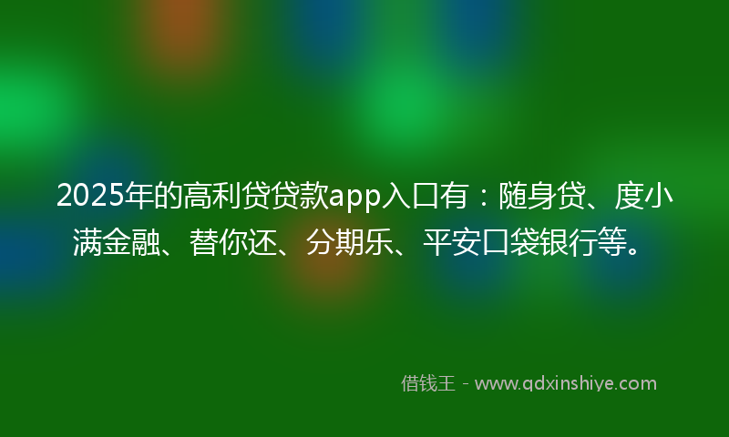 2025年的高利贷贷款app入口有：随身贷、度小满金融、替你还、分期乐、平安口袋银行等。
