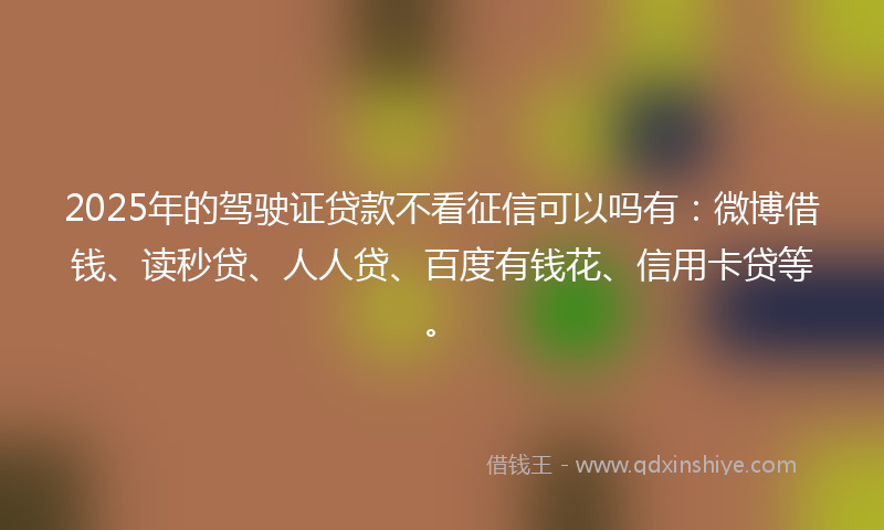 2025年的驾驶证贷款不看征信可以吗有：微博借钱、读秒贷、人人贷、百度有钱花、信用卡贷等。