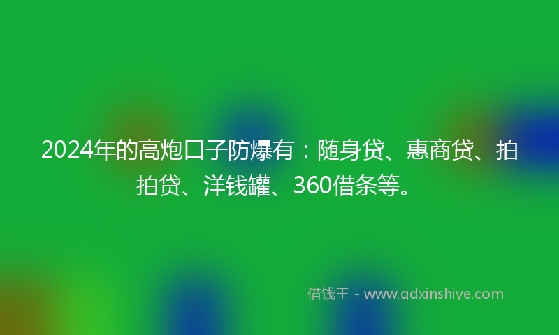 2024年的高炮口子防爆有：随身贷、惠商贷、拍拍贷、洋钱罐、360借条等。