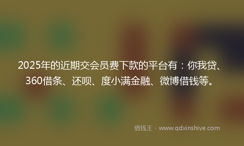 2025年的近期交会员费下款的平台有：你我贷、360借条、还呗、度小满金融、微博借钱等。