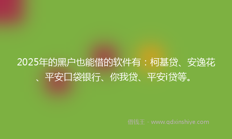 2025年的黑户也能借的软件有：柯基贷、安逸花、平安口袋银行、你我贷、平安i贷等。