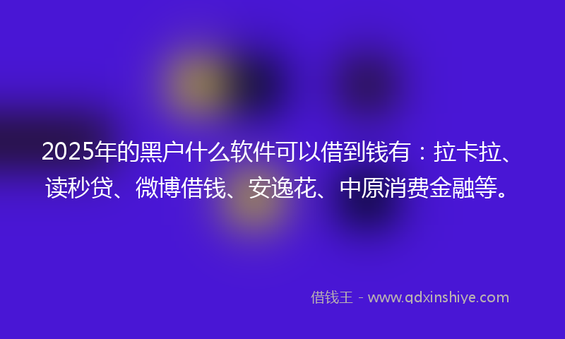 2025年的黑户什么软件可以借到钱有：拉卡拉、读秒贷、微博借钱、安逸花、中原消费金融等。