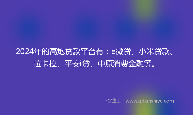 2024年的高炮贷款平台有：e微贷、小米贷款、拉卡拉、平安i贷、中原消费金融等。