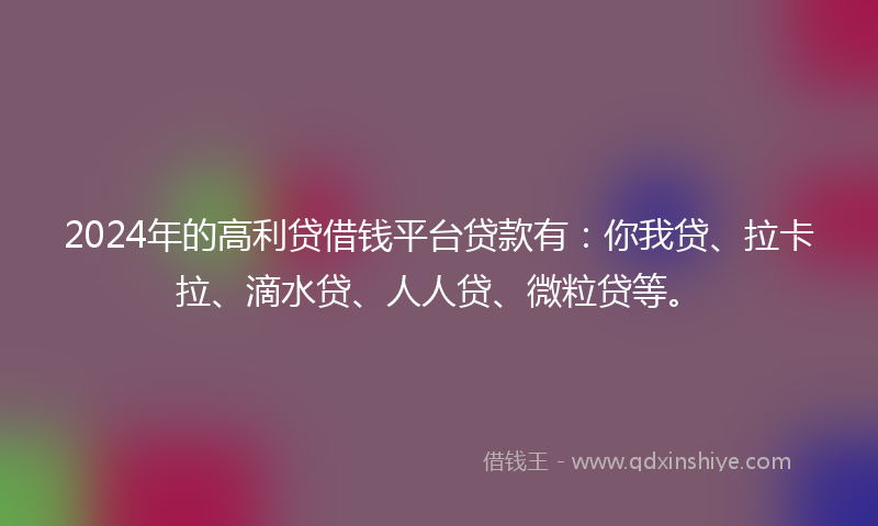 2024年的高利贷借钱平台贷款有：你我贷、拉卡拉、滴水贷、人人贷、微粒贷等。