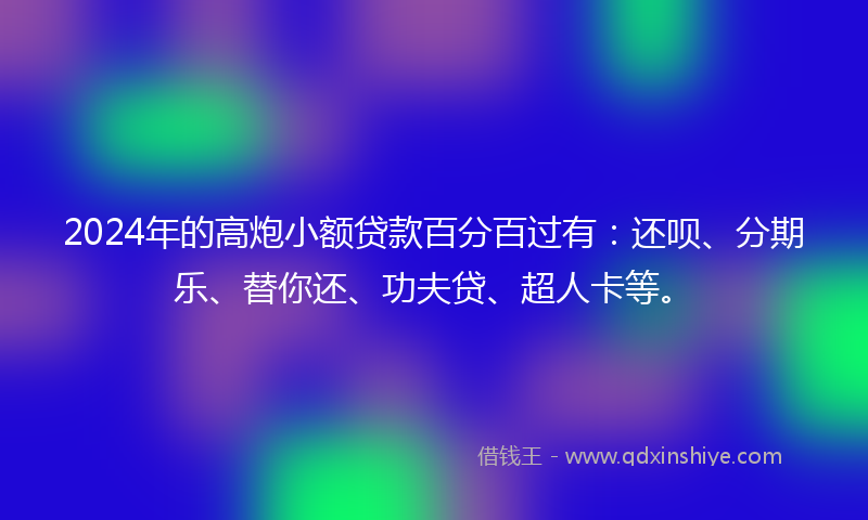 2024年的高炮小额贷款百分百过有：还呗、分期乐、替你还、功夫贷、超人卡等。