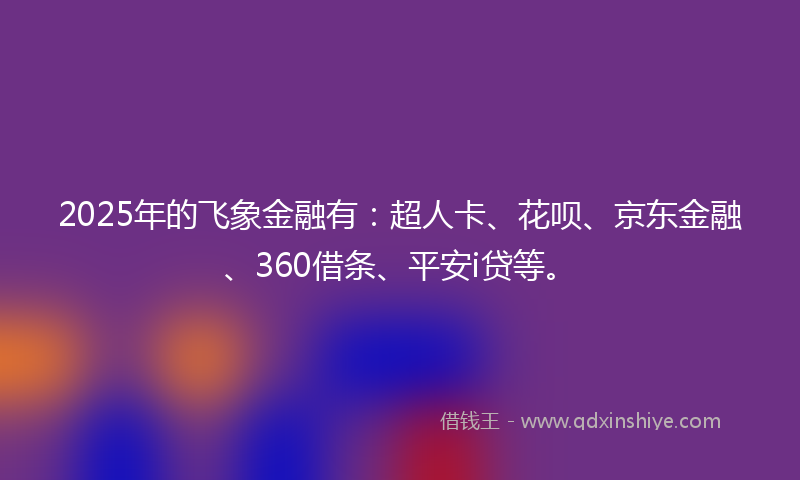 2025年的飞象金融有：超人卡、花呗、京东金融、360借条、平安i贷等。