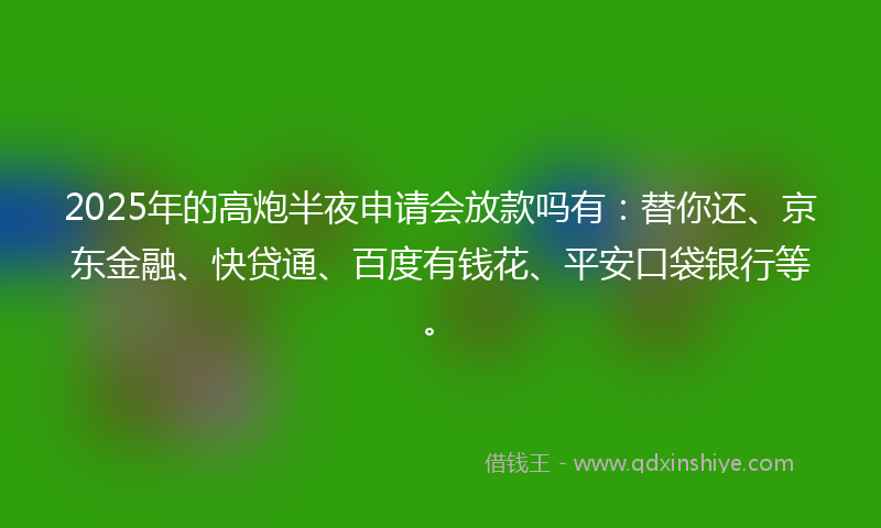 2025年的高炮半夜申请会放款吗有：替你还、京东金融、快贷通、百度有钱花、平安口袋银行等。