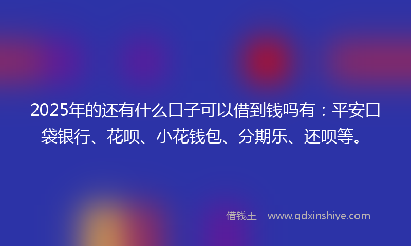 2025年的还有什么口子可以借到钱吗有：平安口袋银行、花呗、小花钱包、分期乐、还呗等。