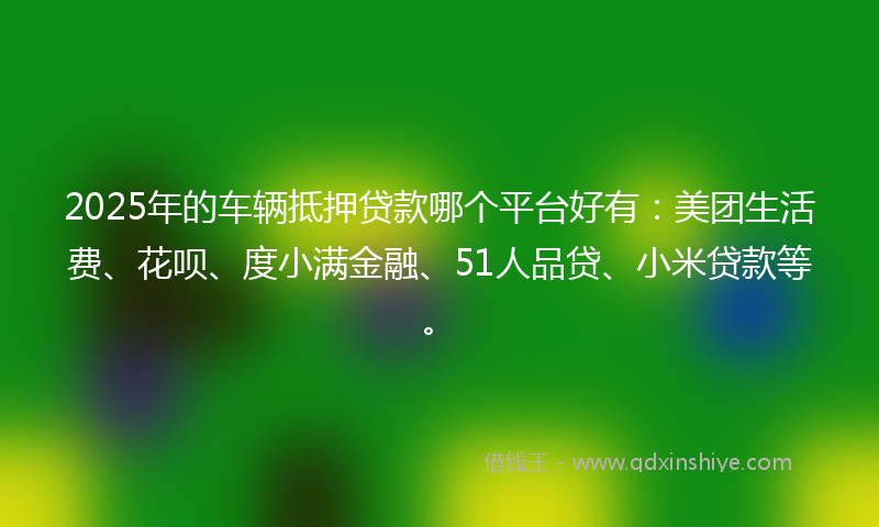 2025年的车辆抵押贷款哪个平台好有：美团生活费、花呗、度小满金融、51人品贷、小米贷款等。